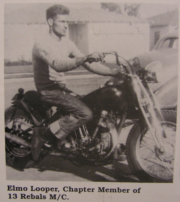 Elmo Looper of 13 Rebels MC aboard his custom Excelsior Super X racer with Crocker oil pumps for street use.