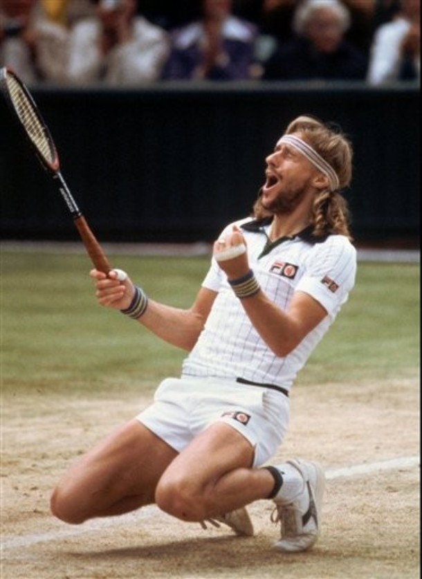 Bjorn Borg reacts after defeating John McEnroe to win his fifth consecutive Wimbledon singles championship-- July 5, 1980.