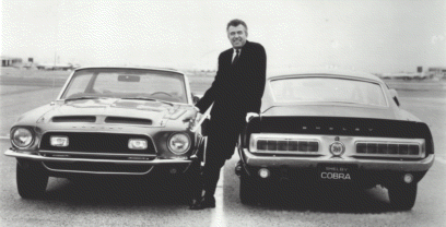 Carroll Shelby with his legendary Ford Mustangs.