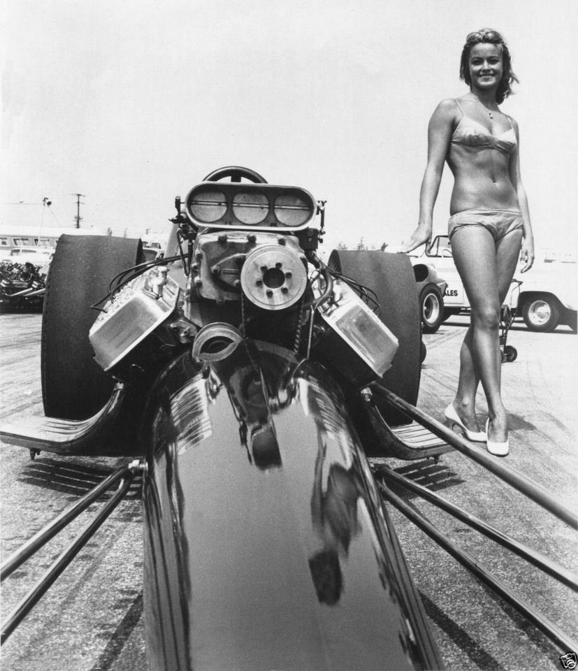Actress patti chandler with a tommy ivo dragster in "Bikini beach"...